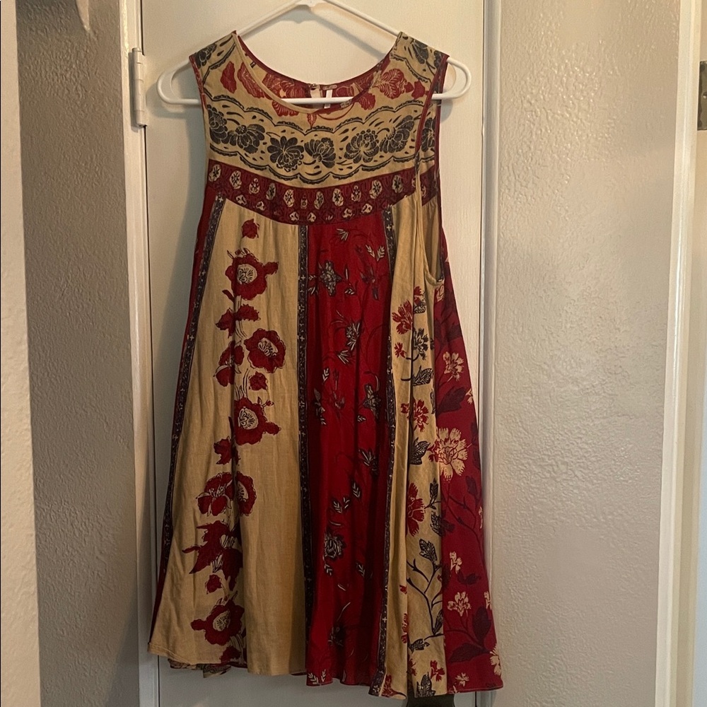 Free People Floral Sleeveless Dress in Red and Cream